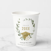 Elegant Botanisch Leafy Wreated Gold Afstuderen Papieren Bekers (Achterkant)