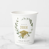 Elegant Botanisch Leafy Wreated Gold Afstuderen Papieren Bekers (Voorkant)