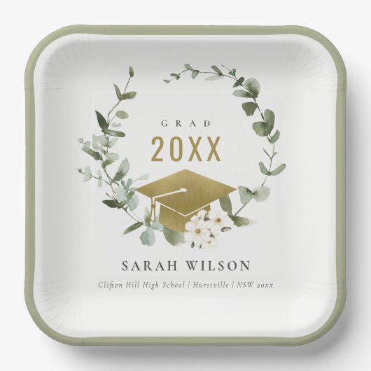 Elegant Botanisch Leafy Wreated Gold Afstuderen Papieren Bordje (Voorkant)