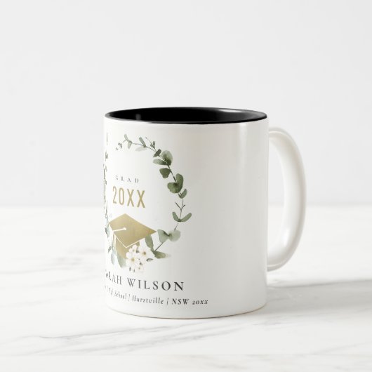 Elegant Botanisch Leafy Wreated Gold Afstuderen Tweekleurige Koffiemok (Voorkant rechts)