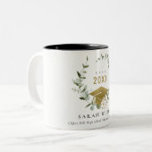 Elegant Botanisch Leafy Wreated Gold Afstuderen Tweekleurige Koffiemok (Voorkant links)