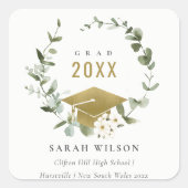 Elegant Botanisch Leafy Wreated Gold Afstuderen Vierkante Sticker (Voorkant)