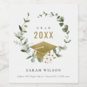 Elegant Botanisch Leafy Wreated Gold Afstuderen Wijn Etiket (Enkel label)