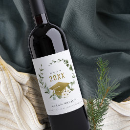 Elegant Botanisch Leafy Wreated Gold Afstuderen Wijn Etiket