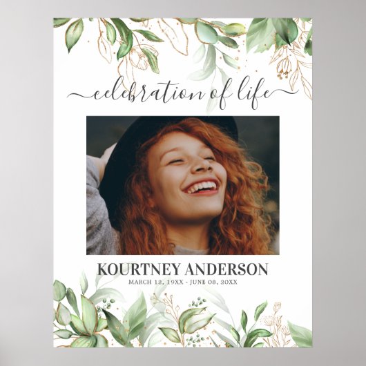 Elegant Botanisch Memorial Poster (Voorkant)