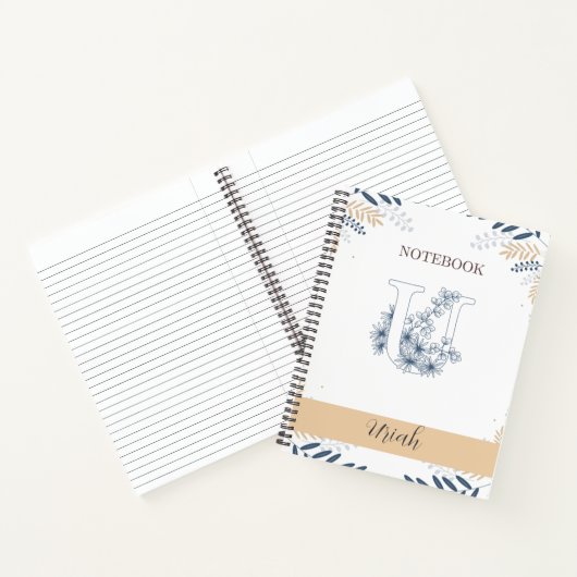 Elegant Botanisch met Initiaal U Notitieboek (Binnen)