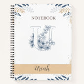 Elegant Botanisch met Initiaal U Notitieboek (Voorkant)