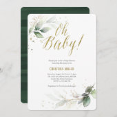 Elegant, botanisch, modern, groen, Baby shower Kaart (Voorkant / Achterkant)