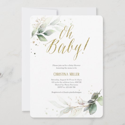 Elegant, botanisch, modern, groen, Baby shower Kaart (Voorkant)
