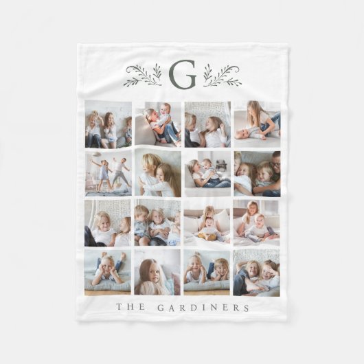 Elegant Botanisch Monogram 16 Fotocollage Fleece Deken (Voorkant)