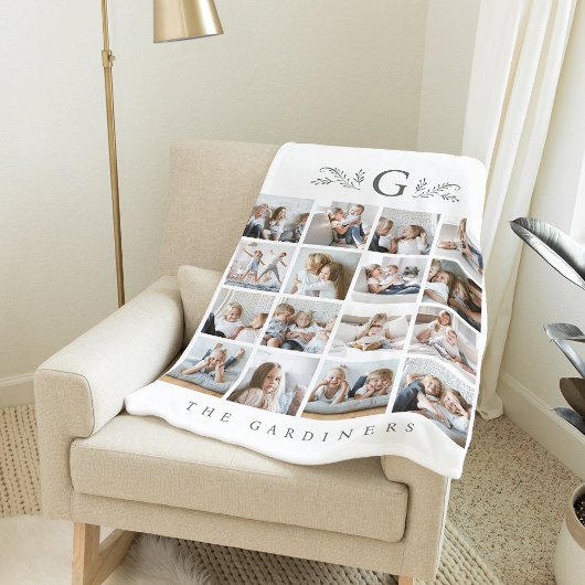 Elegant Botanisch Monogram 16 Fotocollage Fleece Deken