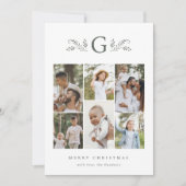 Elegant Botanisch Monogram 6 Fotocollage Feestdagenkaart (Voorkant)