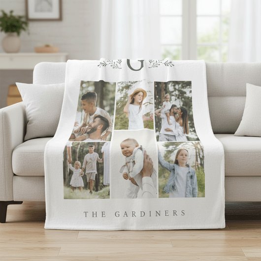 Elegant Botanisch Monogram 6 Fotocollage Fleece Deken