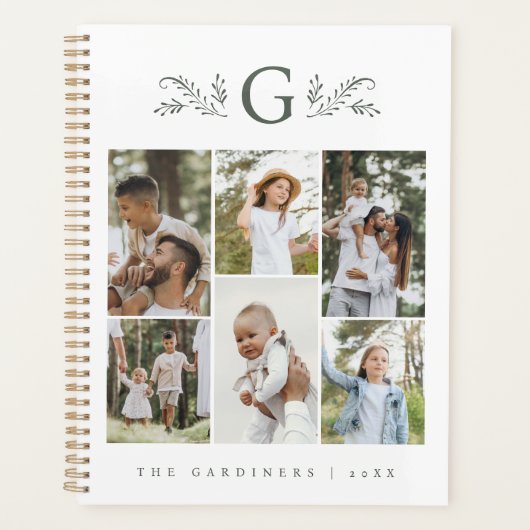 Elegant Botanisch Monogram 6 Fotocollage Planner (Voorkant)