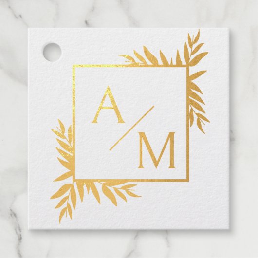 Elegant, botanisch, monogram bedankjes labels (Voorkant)