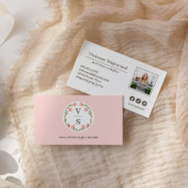 Elegant Botanisch Monogram Crest Roze Foto Visitekaartje