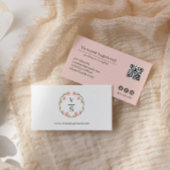 Elegant Botanisch Monogram Crest Roze Groen ARCODE Visitekaartje