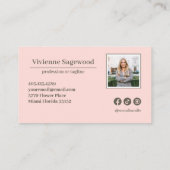 Elegant Botanisch Monogram Crest Roze Groen Foto Visitekaartje (Achterkant)