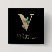Elegant Botanisch Monogram Gouden Brief V Button (Voorkant)
