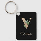 Elegant Botanisch Monogram Gouden Brief V Sleutelh Sleutelhanger (Voorkant)