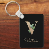 Elegant Botanisch Monogram Gouden Brief V Sleutelh Sleutelhanger (Voorkant)