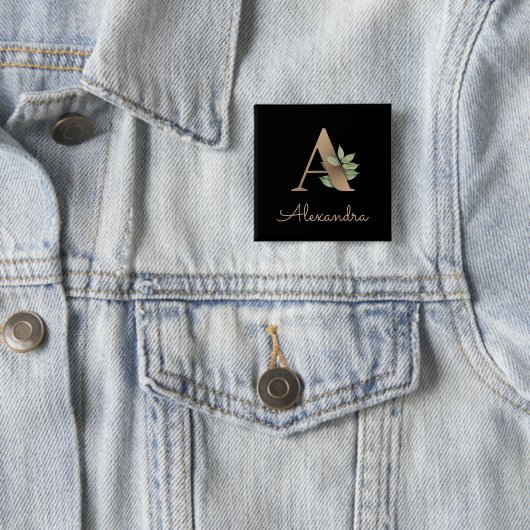 Elegant Botanisch Monogram Gouden Letter A Button (In situ)