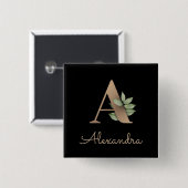 Elegant Botanisch Monogram Gouden Letter A Button (Voorkant /achterkant)