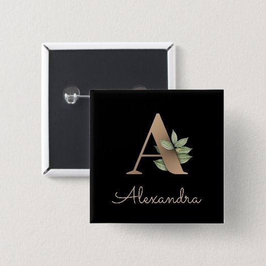 Elegant Botanisch Monogram Gouden Letter A Button (Voorkant /achterkant)