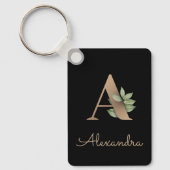 Elegant Botanisch Monogram Gouden Letter A Sleutel Sleutelhanger (Voorkant)