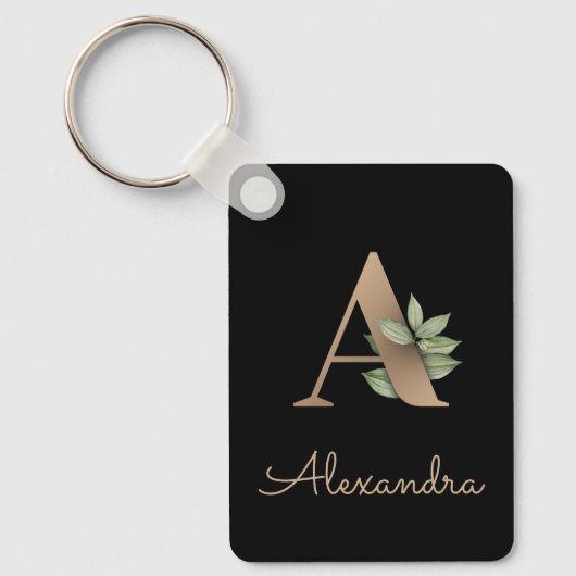 Elegant Botanisch Monogram Gouden Letter A Sleutel Sleutelhanger (Voorkant)