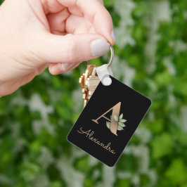 Elegant Botanisch Monogram Gouden Letter A Sleutel Sleutelhanger