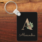 Elegant Botanisch Monogram Gouden Letter A Sleutel Sleutelhanger (Voorkant)