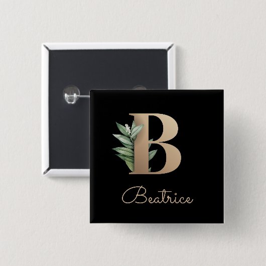 Elegant Botanisch Monogram Gouden Letter B Button (Voorkant /achterkant)