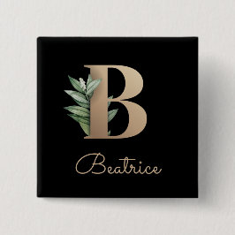 Elegant Botanisch Monogram Gouden Letter B Button