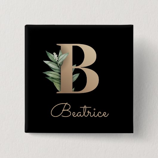 Elegant Botanisch Monogram Gouden Letter B Button (Voorkant)