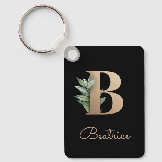 Elegant Botanisch Monogram Gouden Letter B Sleutel Sleutelhanger (Voorkant)