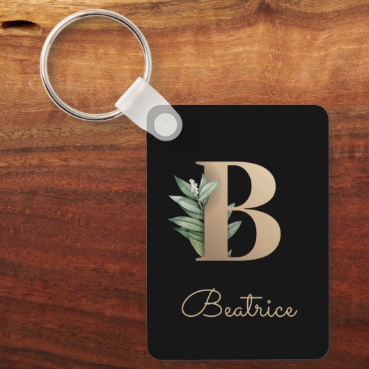 Elegant Botanisch Monogram Gouden Letter B Sleutel Sleutelhanger (Voorkant)