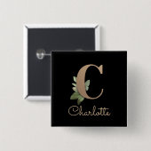 Elegant Botanisch Monogram Gouden Letter C Button (Voorkant /achterkant)
