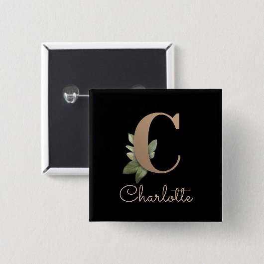 Elegant Botanisch Monogram Gouden Letter C Button (Voorkant /achterkant)