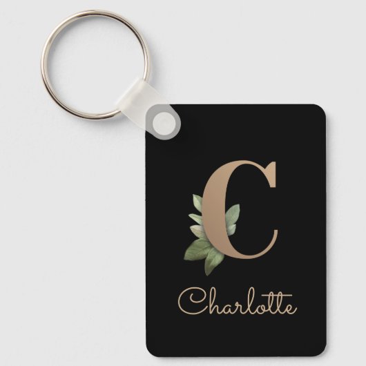 Elegant Botanisch Monogram Gouden Letter C Sleutel Sleutelhanger (Voorkant)