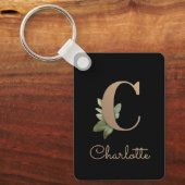 Elegant Botanisch Monogram Gouden Letter C Sleutel Sleutelhanger (Voorkant)