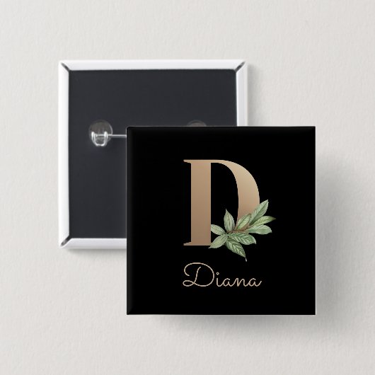 Elegant Botanisch Monogram Gouden Letter D Button (Voorkant /achterkant)