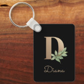 Elegant Botanisch Monogram Gouden Letter D Sleutel Sleutelhanger (Voorkant)