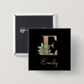 Elegant Botanisch Monogram Gouden Letter E Button (Voorkant /achterkant)