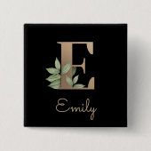 Elegant Botanisch Monogram Gouden Letter E Button (Voorkant)