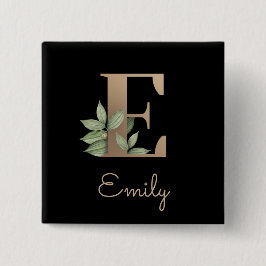 Elegant Botanisch Monogram Gouden Letter E Button