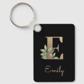 Elegant Botanisch Monogram Gouden Letter E Sleutel Sleutelhanger (Voorkant)