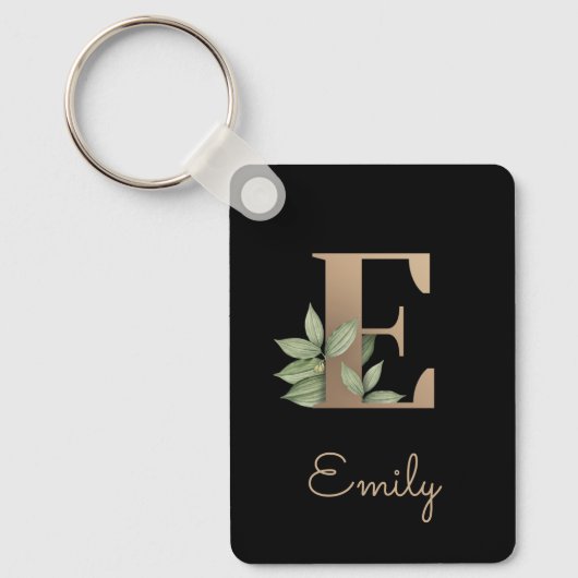Elegant Botanisch Monogram Gouden Letter E Sleutel Sleutelhanger (Voorkant)