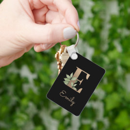 Elegant Botanisch Monogram Gouden Letter E Sleutel Sleutelhanger