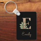 Elegant Botanisch Monogram Gouden Letter E Sleutel Sleutelhanger (Voorkant)